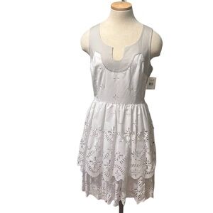 Milly "Pippa" Laser Cut Sleeveless Linen Dress, White, Size 6